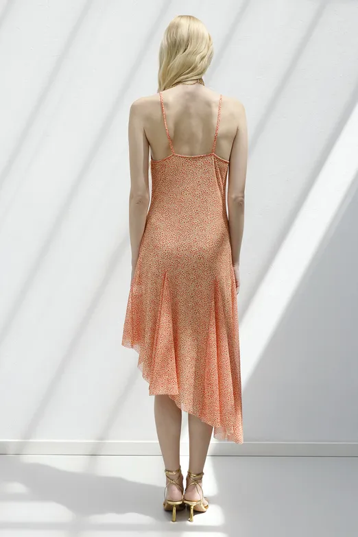 Bayan Somon Asimetrik Etek Detaylı Midi Elbise - BSL