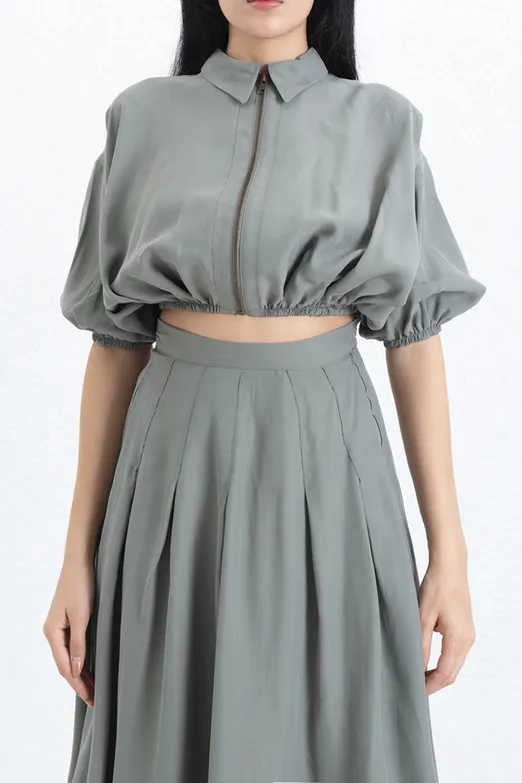 Bayan Haki Crop Balon Bluz - BSL