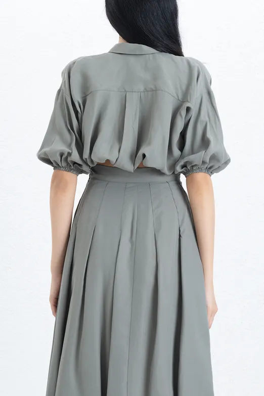 Bayan Haki Crop Balon Bluz - BSL