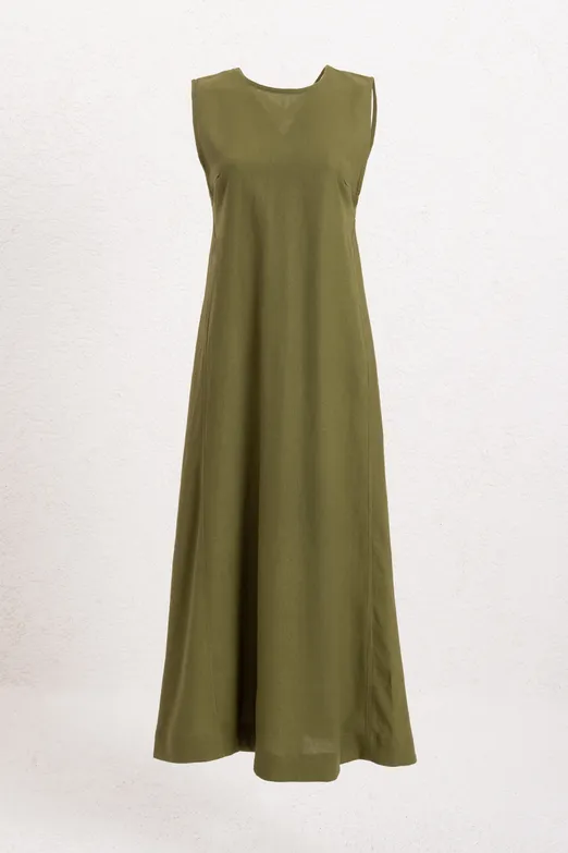 Bayan Haki Keten Karışımlı Midi Elbise - BSL