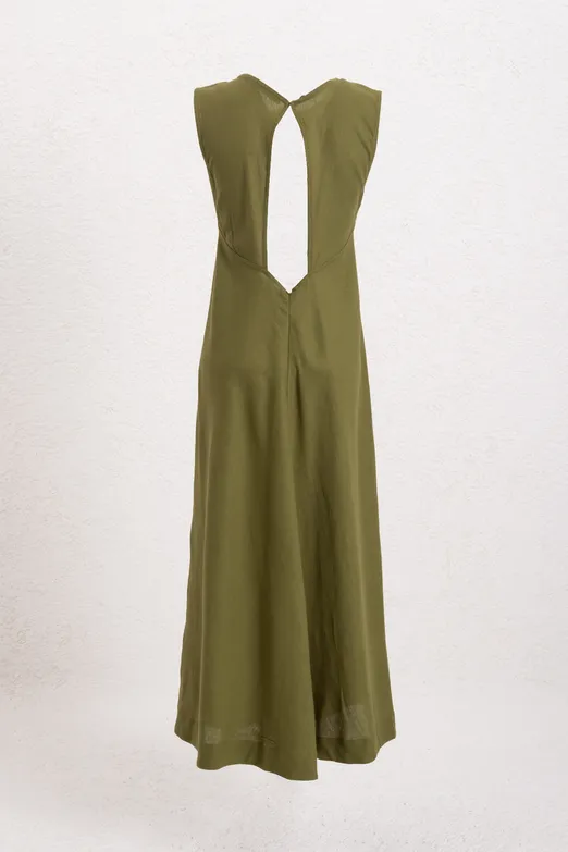 Bayan Haki Keten Karışımlı Midi Elbise - BSL