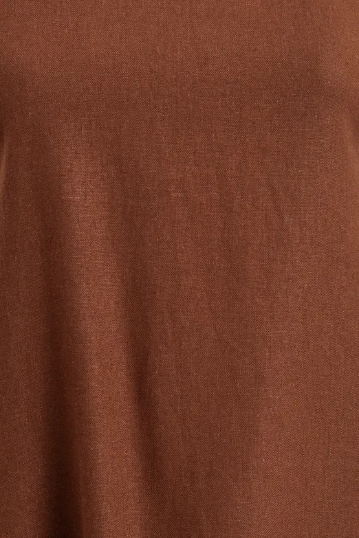 Bayan Kahverengi Keten Karışımlı Midi Elbise - BSL