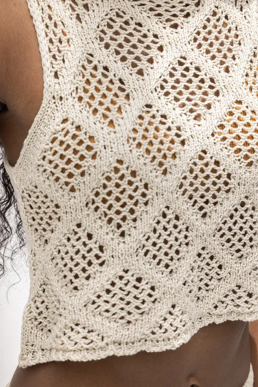 Bayan Bej Crop Örgü Bluz - BSL