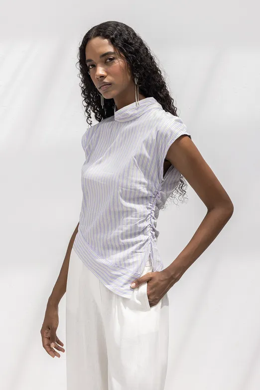 Bayan Lila Asimetrik Poplin Bluz - BSL