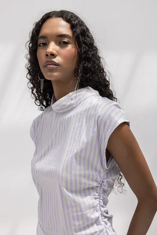 Bayan Lila Asimetrik Poplin Bluz - BSL