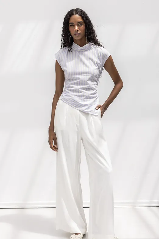 Bayan Lila Asimetrik Poplin Bluz - BSL