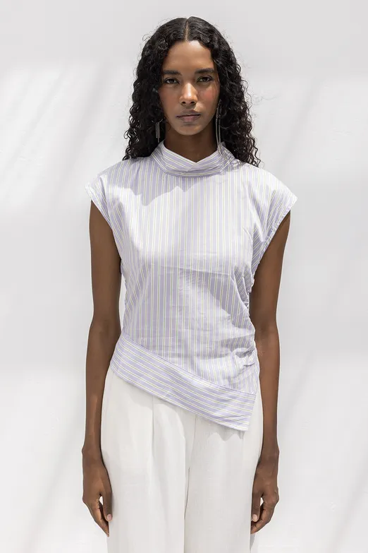 Bayan Lila Asimetrik Poplin Bluz - BSL