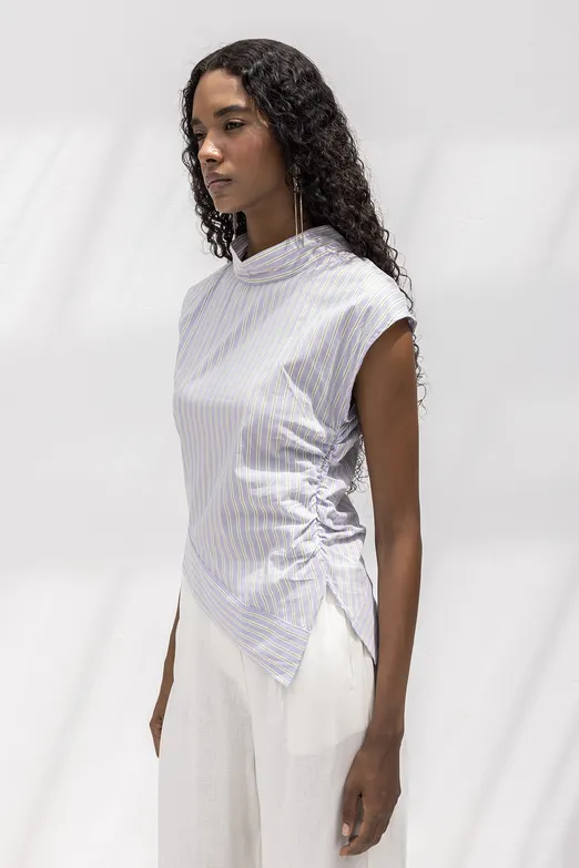 Bayan Lila Asimetrik Poplin Bluz - BSL