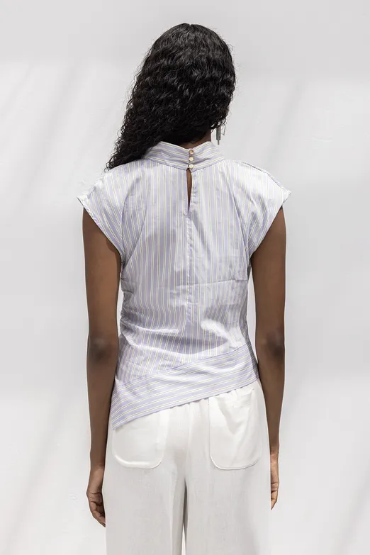 Bayan Lila Asimetrik Poplin Bluz - BSL