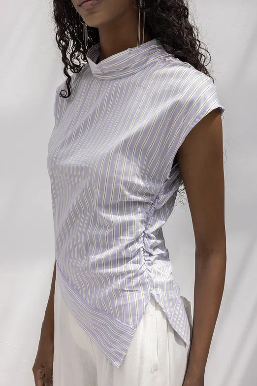 Bayan Lila Asimetrik Poplin Bluz - BSL