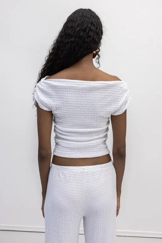 Bayan Beyaz Dokulu Carmen Yaka Bluz - BSL