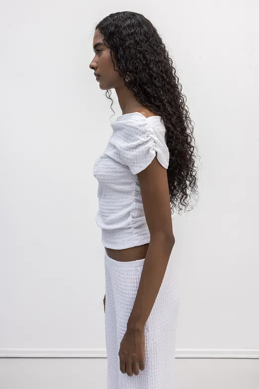 Bayan Beyaz Dokulu Carmen Yaka Bluz - BSL