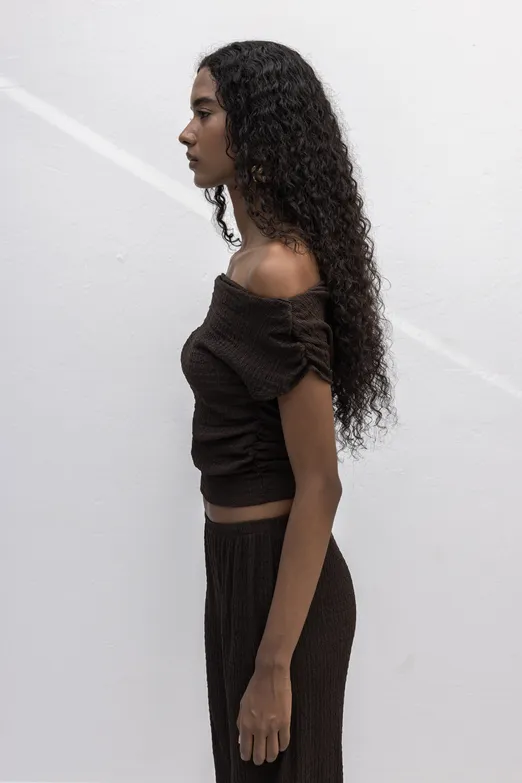 Bayan Kahverengi Dokulu Carmen Yaka Bluz - BSL