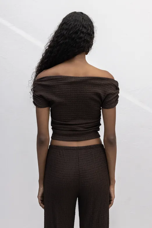 Bayan Kahverengi Dokulu Carmen Yaka Bluz - BSL