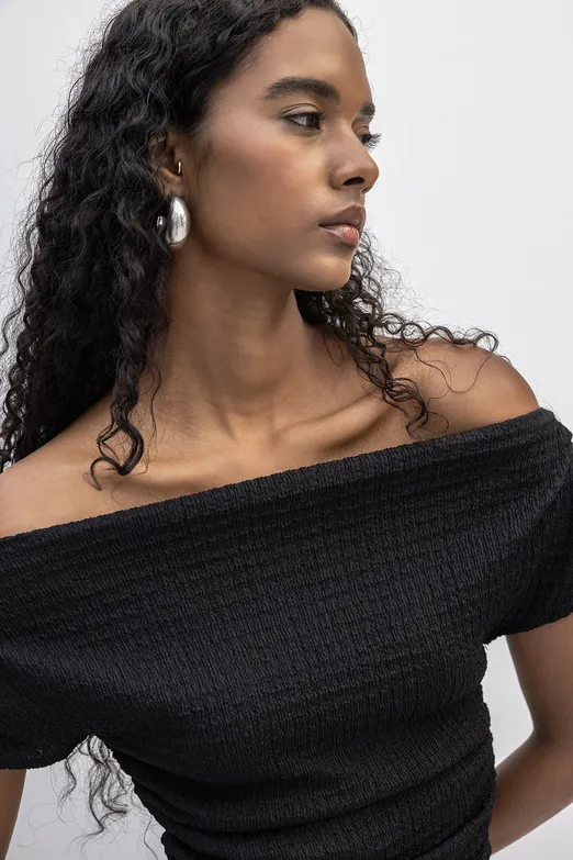 Bayan Siyah Dokulu Carmen Yaka Bluz - BSL