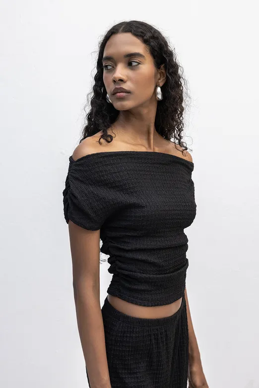 Bayan Siyah Dokulu Carmen Yaka Bluz - BSL