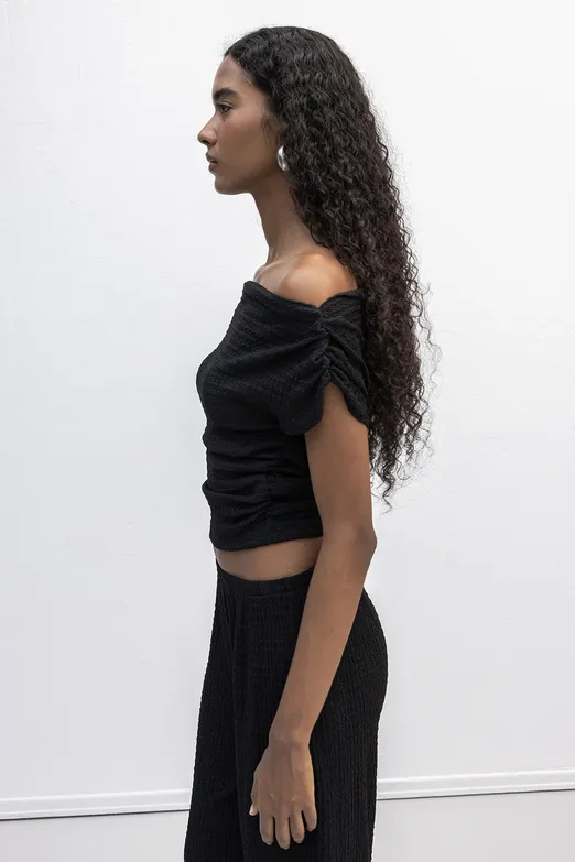 Bayan Siyah Dokulu Carmen Yaka Bluz - BSL