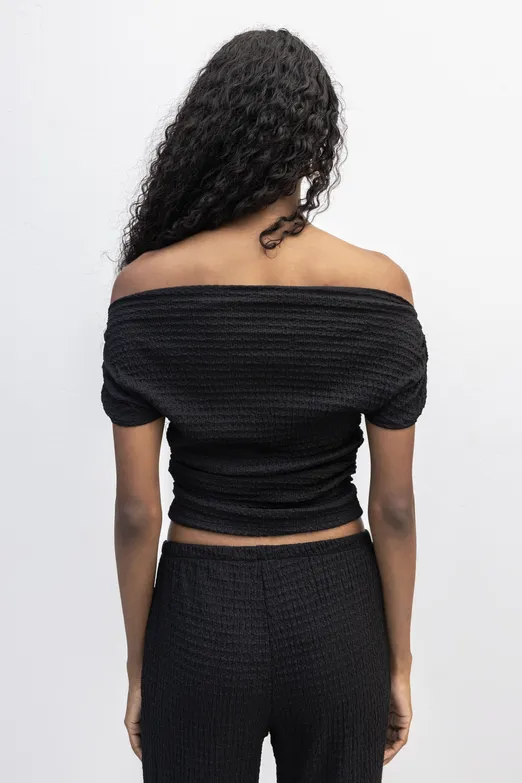 Bayan Siyah Dokulu Carmen Yaka Bluz - BSL