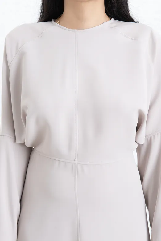 Bayan Bej Yarasa Kollu Volanlı Midi Elbise - BSL